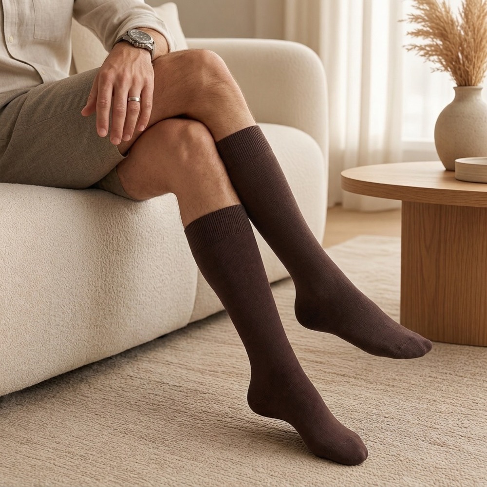 WinterSilks Mens 100% Silk Dress Socks Brown Style 005 Mid Calf Luxury Socks M